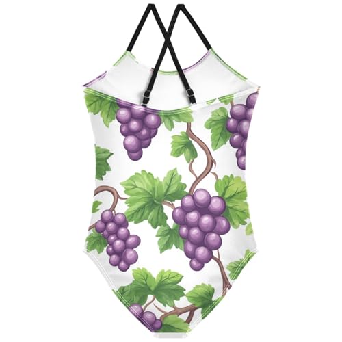Pigsaly Girls One Piece Swimsuits Tropical Fruits Summer Purple Grape Kids Cross Back Swimwear Beach Sport Bathing Suit 3T2