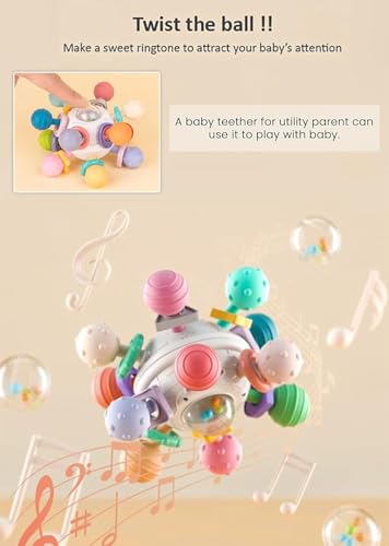 Image of StarAndDaisy Soft Baby Teether and Teeth Rattle Ball Toys for Infants & Toddlers (MBall Teether White)