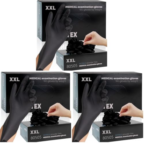 Image of FINITEX - Black Nitrile Disposable Gloves, 5mil, Powder-free, Medical Exam Latex-Free 100 PCS For Cleaning Food Glove (XX-Large (Pack of 3))