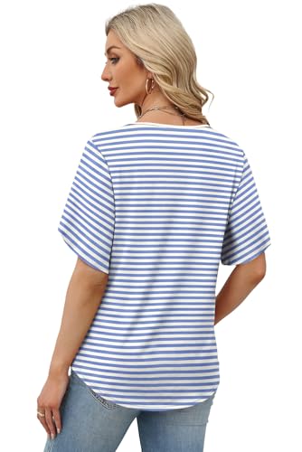 Image of WIHOLL Womens Summer Tops Short Petal Sleeve Shirts Fashion V Neck Womens Clothing