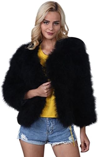 Qingfan Elegant Womens Artificial Ostrich Feather Soft Warm Coat Outwear Overcoat Long Sleeve Parka Jacket