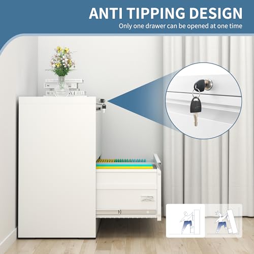 AQY 2 Drawer File Cabinet with Lock,Metal Lateral File Cabinets for Home Office,Steel Wide Filing Organization Storage Cabinets for Hanging Files Letter/Legal/F4/A4 Size(White)