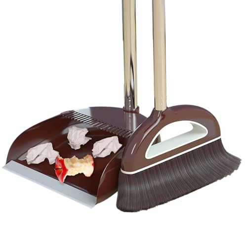 Set di scopa e paletta – Spazzatrici per pavimenti a manico lungo, filtro a forma di pettine, raccoglipolvere verticale | Kit di scopa da terra per cucina, ufficio, pulizia della casa, detergente per