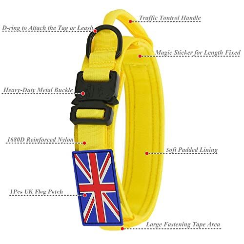 YoothBro Tactical Dog Collar with UK Flag Patch, K9 Military Nylon Collar with Heavy Duty Metal Buckle for Medium Large Dogs Yellow L - Image 3