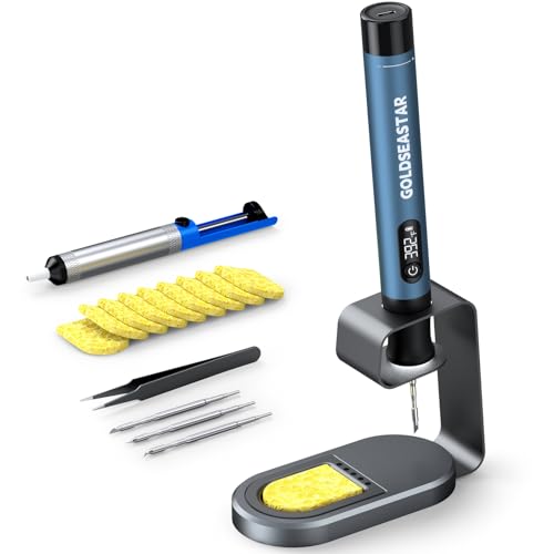 Cordless Soldering Iron Kit - 7s Fast Heating & Auto Sleep, Portable USB-C Rechargeable Welding Pen with 3 Tips (392°F/200°C to 842°F/450°C) for Electronics Repair/DIY/Circuit Board, Blue