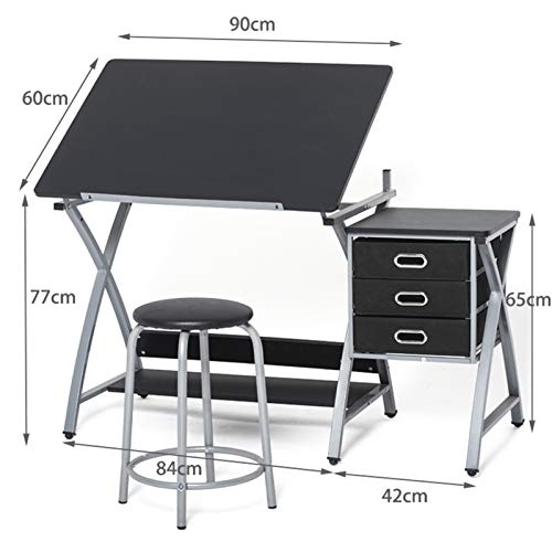 Xionggg Mdf Drafting Table Tilted Tabletop Drawing Desk, Art & Craft Drawing Desk Folding Craft Station, With 3 Slide Drawers #TOP1