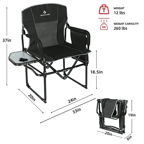 Rock Cloud Folding Camping Chair With Storage Pocket And Side Table Compact Portable Camp Chairs Outdoor For Camp Lawn Hiking Fishing Sports Black #TOP2