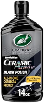 Turtle Wax Hybrid Solutions Ceramic Acrylic Black Car Polish and Wax, Car Scratch Remover & Car Paint Restorer for Black Cars, Deep Shine, Ceramic Coating Protection & Water Beading, 14 oz (Pack of 1)