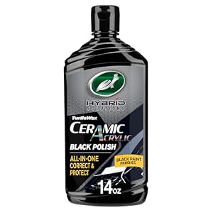 Turtle Wax Hybrid Solutions Ceramic Acrylic Black Car Polish and Wax, Car Scratch Remover & Car Paint Restorer for Black Cars, Deep Shine, Ceramic Coating Protection & Water Beading, 14 oz (Pack of 1)