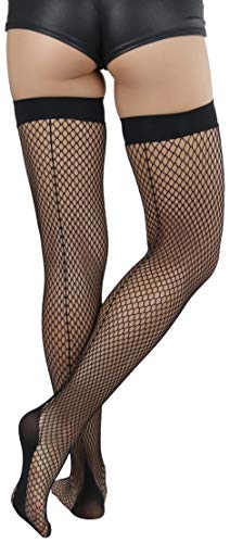 Image of ToBeInStyle Women's Wide Floral Lace Fishnet Thigh Hi Stockings