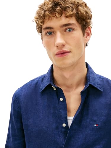 Image of Tommy Hilfiger Men's Long Sleeve Casual Linen Button Down Shirts in Regular Fit