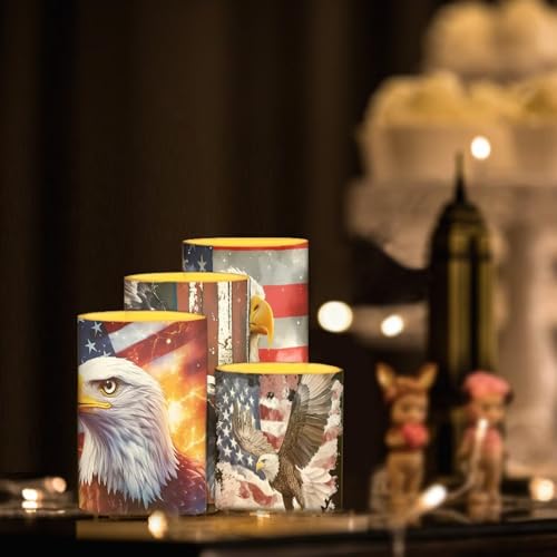Image of American Flag Eagle Flameless Candles Battery Powered LED Candle with Remote Timer Color Changing Control 4 Pieces Candles for Independence July 4th Day Decor