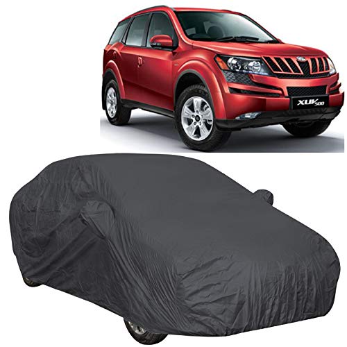 Image of 190 Taffeta Water Resistant Car Body Cover Compatible with Mahindra XUV 500 with Mirror Pockets (Grey /Navy Blue)