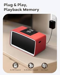 ClaspVital One-Touch Simple Music Player for Seniors | 6,000 Songs Mp3 Music Player for Elderly 32GB TF Card with Reader | Gift for Dementia, Alzheimers (Red)