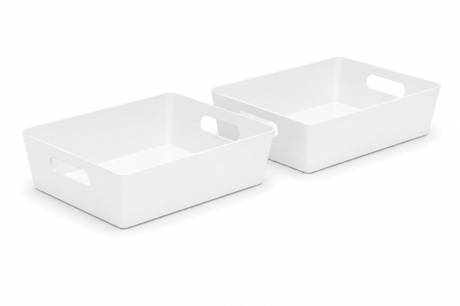 Muddy Hands Plastic Storage Basket Organiser Tray – Small & Large Storage Box for Kitchen, Bathroom, Bedroom, Office, Cupboards, Shelves & Home Organisation (2, White, Small Shallow)