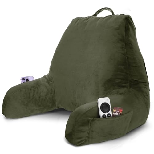 Image of Nestl Reading Pillow with Shredded Memory Foam, Designed for Sitting Up in Bed and Couch, Back and Arms Adjustable Support for Adult & Teens Backrest Pillows for Reading, Washable Cover, Olive Green
