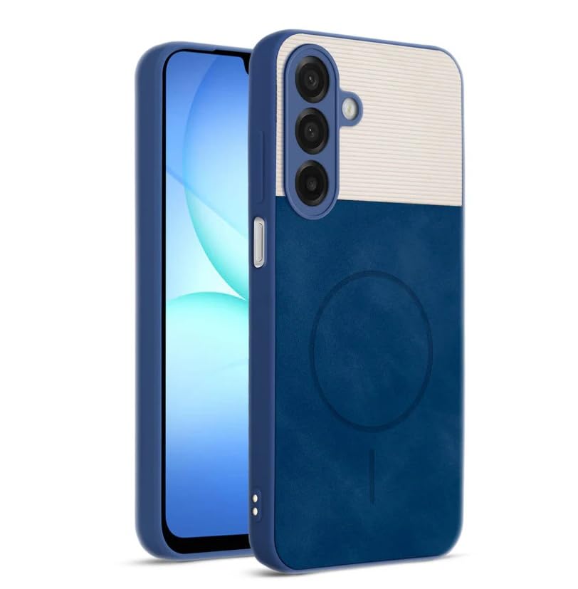 Image of Bintage CASE Mac Safe Design Hard Light Weight Back Case | Soft Border Camera Protect | Dual PU Leather Finish Back Cover Compatible for Samsung Galaxy A26 5G - White & Blue