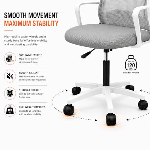Image of Office Arm Chair with Frame, Mesh Back, Nylon Base, and Adjustable Handle, Cushion Fabric (Robo Chair-Black&White)