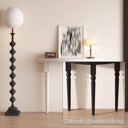 Mesa de entrada de media luna en madera maciza con cajón funcional para pasillo 6
