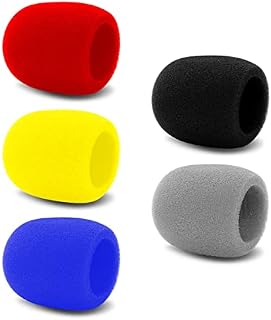 Jagowa 5 Pcs Multicolor Microphone Mic Covers Foam Thick Handheld Windscreen Karaoke Mic Covers Reusable Yellow Blue Grey Red Black