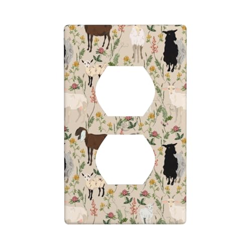 Placas de pared dúplex, cubiertas de toma de corriente decorativas, tamaño estándar 1 banda, 4.5 x 2.75 pulgadas, placa de cubierta de pared de flor de cabra pintada, policarbonato termoplástico