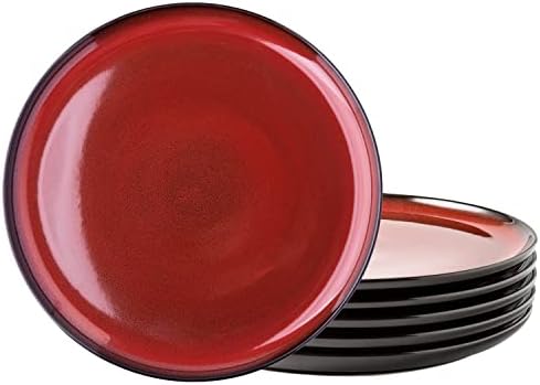 LERATIO Ceramic Plates Set of 6, 8.5 Inch Reactive Glaze Light Weight Porcelain Salad Plates,Modern Shape Dinnerware Dishes Set for Microwave,Dishwasher, Oven Safe,Scratch Resistant-Orange Red