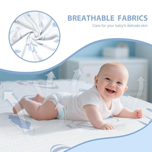 Image of Pack and Play Mattress - 38 inchx26 inch Pack N Play Mattresses Pad with Breathable Removable Cover - Dual-Sided Memory Foam Foldable Portable Baby Crib Mattress, Balloon