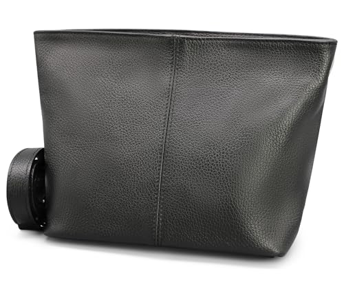 Brise Art Bolso bandolera para mujer de cuero auténtico BENI hecho a mano con correa de piel + correa estampada ancha opcional 4 compartimentos impermeable bolso de hombro fabricado en Italia, Negro-1