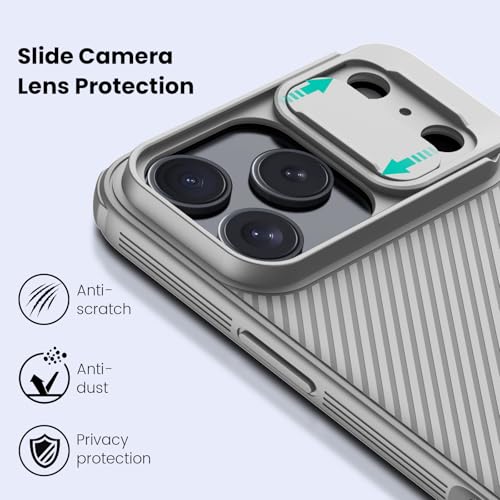 Image of Nillkin for iPhone 17 Pro Max Case with Slide Camera Cover, Thin Slim Fit, Shockproof Protective, Protector Privacy, Phone Case iPhone 17 Pro Max Camera Lens Protector 6.9 inch, Gray