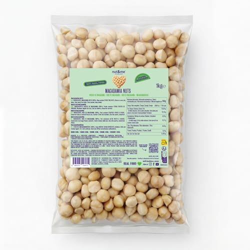 nut&me Noix de Macadamia 1 kg | Noix macadamia entières, sans coque, sans gluten ni additifs | Idéales pour snack, pâtisserie, granola, salades et recettes sucrées