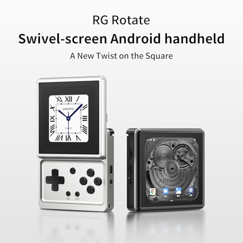 Image of RG Rotate Retro Handheld Game Console, 3.5 inch Swivel Screen Android Portable Player, Unisoc T618 Chip 3GB+32GB, 2000mAh Battery, Aluminum Alloy Body (Anbernic RG Rotate-Aurora Silver-NEW)