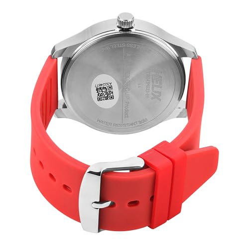 Image of Helix by Timex Analog Watch for Man with Black Round Dial & Red Silicone Strap Band Water Resistant Men's Wrist Watches - TW043HG23