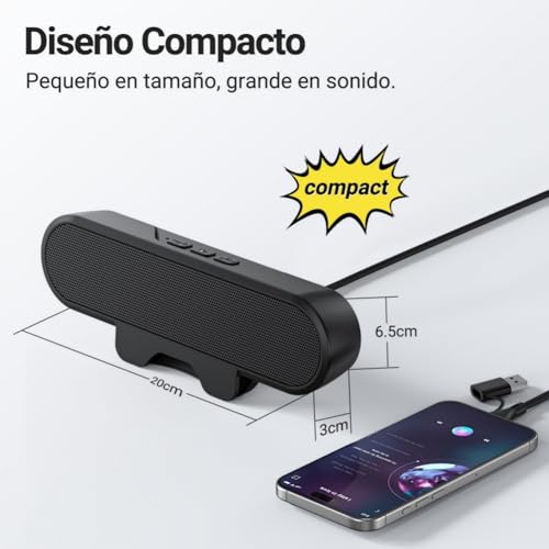 Inwa Altavoz de PC, altavoz USB con clip, 10 W con sonido estéreo HD, para monitor de PC, portátil, teléfono móvil, escritorio, exterior, plug and play (negro) - imagen 2