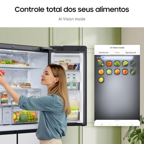 Geladeira French Door Family Hub 4 Portas Flexzone Samsung Bespoke RF29D Inox 699L 220V