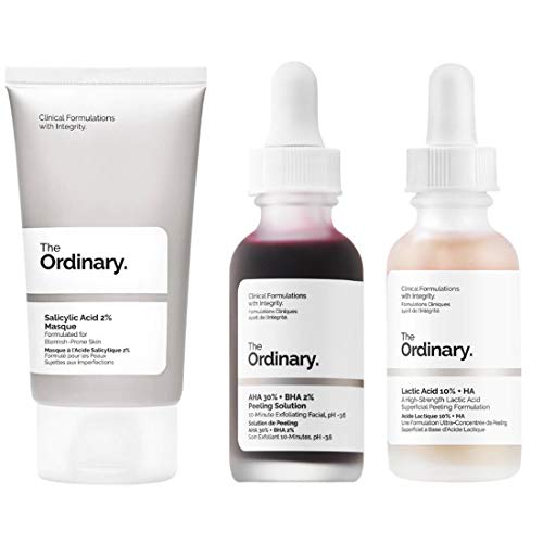 The Ordinary Face Exfoliator Set! AHA 30% + Bha 2% Peeling Solution Help Fight Visible Blemishes! Lactic Acid 10% + Ha For Healthier-Looking Skin! Salicylic Acid 2% Mask Smoothness & Clarity!