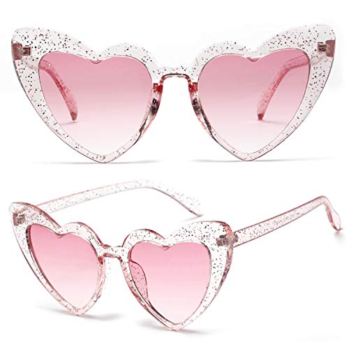 Boqopod Clout Heart Shaped Sunglasses Goggles Vintage Cat Eye Mod Style Retro Kurt Cobain Glasses (Glitter) #TOP1