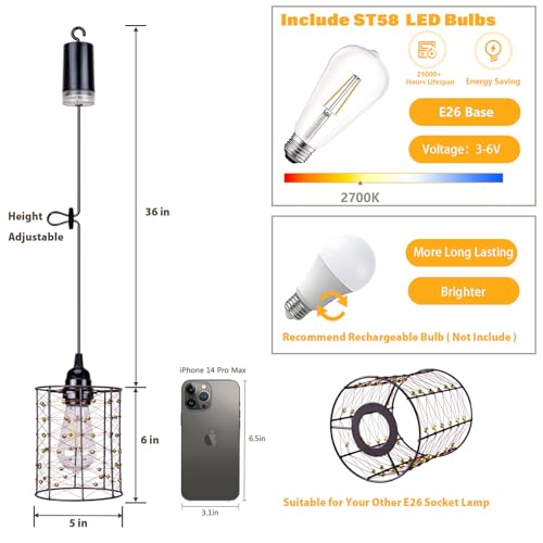 Battery Operated Hanging Outdoor Chandelier, Battery Power 5′′×6′′ Pendant Light, Gazebo Lights Outdoor, 4 AA Batteries, for Gazebo, Pergola, Porch, Patio, Indoor Outdoor Decor Lighting (2) by ALL FORTUNE - Used condition - Image 4