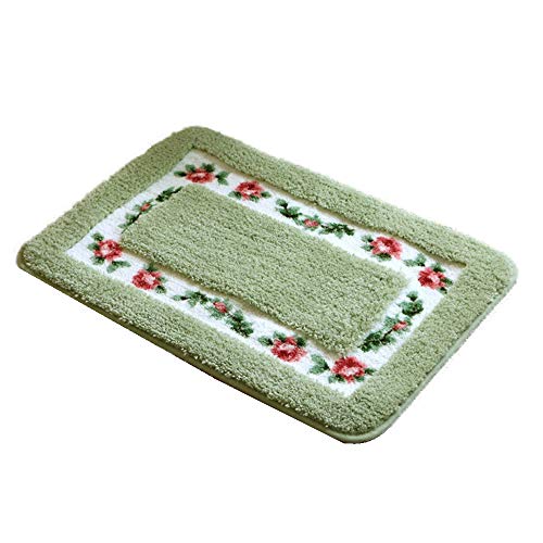 玄関マット バスマット 屋内 室内用 寝室 洗面所 バスルーム 用 吸水 滑り止め 付き 緑 花柄 シャギー