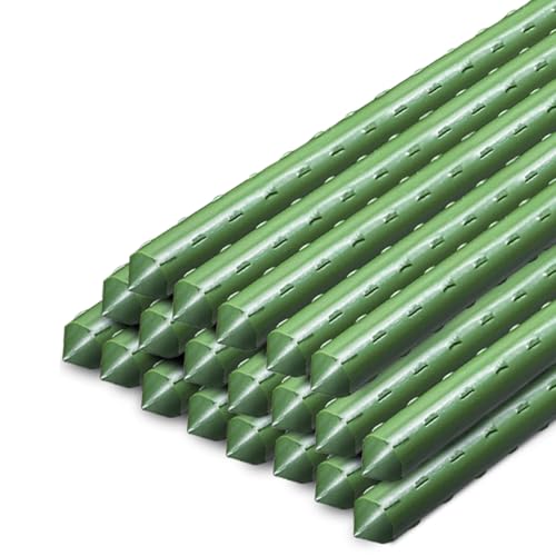 NONMON 20 Pcs Garden Stakes 75cm, Green Plant Stakes Sturdy Plastic Coated Steel Tubes Metal Sticks for Outdoor Plants Vegetable Flowers Shrub Vine Tomato Support