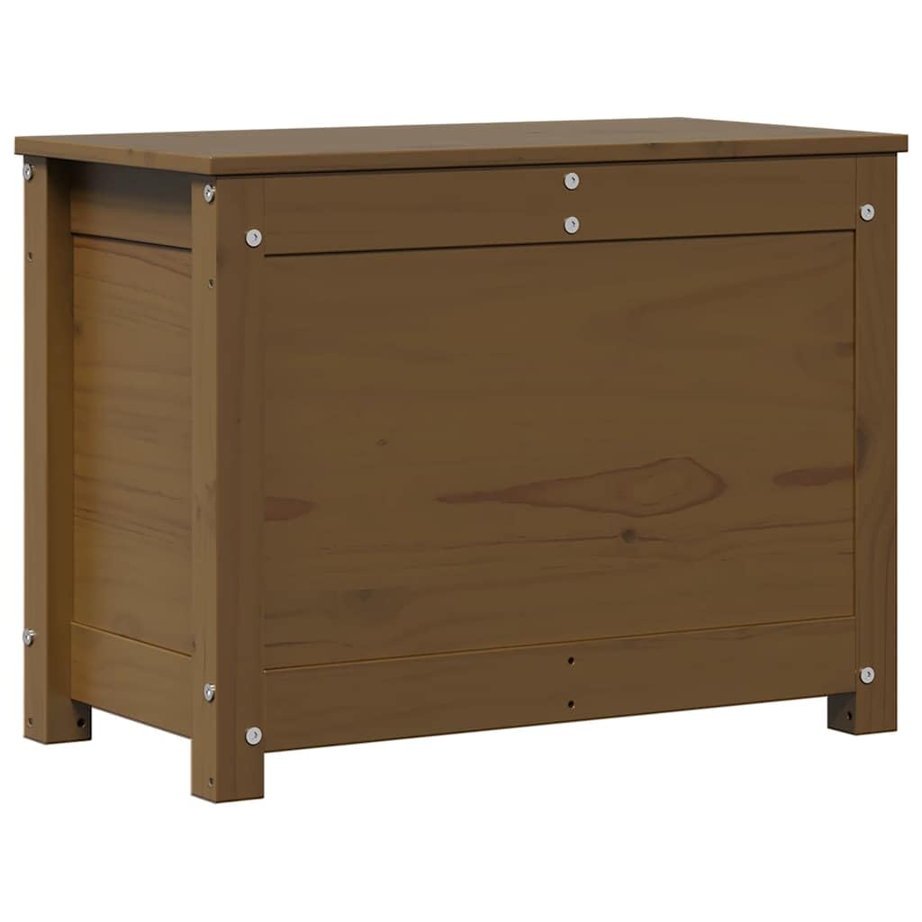 Baúl marrón miel 60 x 32 x 45,5 cm caja de almacenamiento de madera maciza de pino con tapa y muelle de gas, caja rústica para salón y pasillo, caja de madera versátil