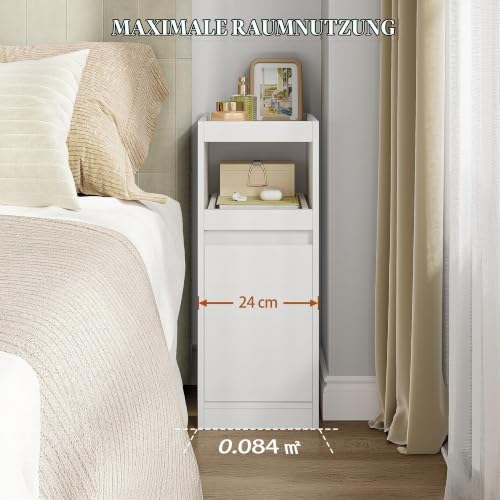 HEXCELEN Schmaler Nachttisch 2er Set mit Tablett, Weiß, 35 × 24 × 64 cm – Ansicht 4