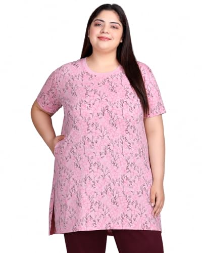 Image of In Love Women's All-Over Printed Cotton Plus Size Longline T-Shirt with Pockets