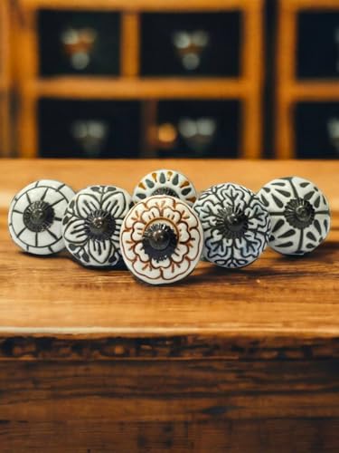 Image of Vintage Ceramic Knobs for Kids and Kitchen Cupboards,Drawers, Wardrobes, PC Cabinets, Dressing Table and Home Decor, Antique Assorted, Set of 6