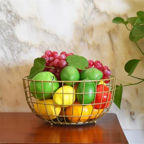 Frutero de cocina en bronce para decorar la mesa con un diseño de alambre cromado 7