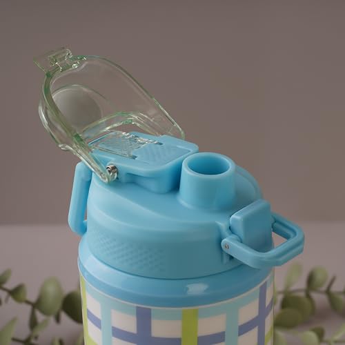 Image of Nayasa Duo-Sip Water Bottle - 730ml | Checkered Design | BPA-Free, Dual Sip Modes | Leak-Proof, Insulated Steel Inner | Great for School, College, Work, Sports | Sky Blue
