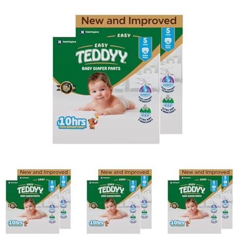 Image of TEDDYY Easy Baby S Size Diaper Pant Style |156 Count (Small) | 3-8 kg (Pack of 8) | Long Protection Hours | Anti-Bacterial | Airy Breathable Fit | Rapid Soaker Channels with Wetness Indicator