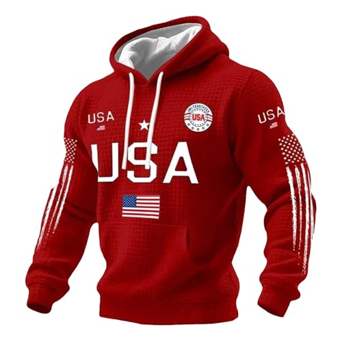 American 250Th Anniversary Shirt,Men's Usa Patriotic Hoodies Waffle Usa Flag American Sweatshirts 250Th Anniversary 1776-2026 Hoodie Pullover Shirts Casual Fashion Sports Muscle Sweatshirt Red
