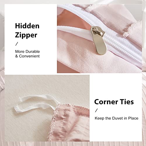 WARMDERN Pink Tufted Duvet Cover Set Queen Size, Striped Textured Duvet Cover Boho Bedding Set, 3 Pcs Ultra Soft Washed Microfiber Duvet Cover with Zipper Closure (Queen, Pink) by WARMDERN - Image 5