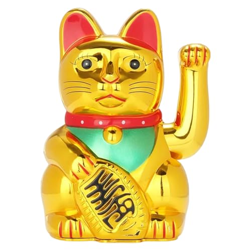WEGLOK Glückskatze mit Winkearm Winkekatze Gold Meneki Neko Winke chinesische Katze Reichtum einladender Maneki Neko mit Winkearm Glücksbringer süße Winkekatze 8 2 x 8 2 x 13 5 cm