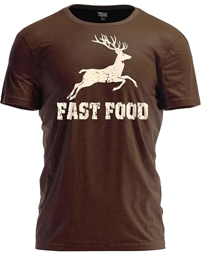 TeeUnion Funny Fast Food Hunting T-Shirt Deer Season Gift Humor Graphic Tee for Hunters Brown